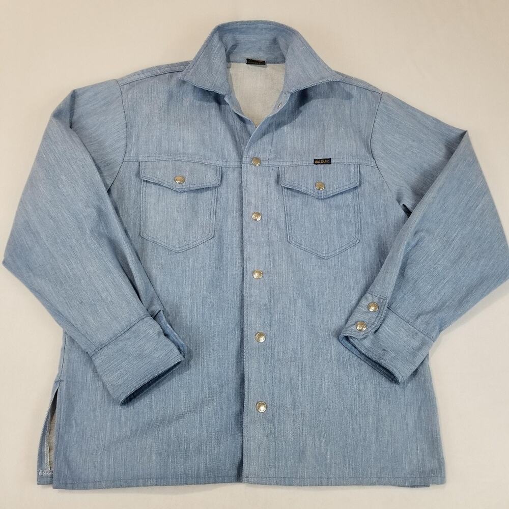 Big Yank Jacket Mens 48 Blue Denim Snap Front Workwear Shirt Overshirt